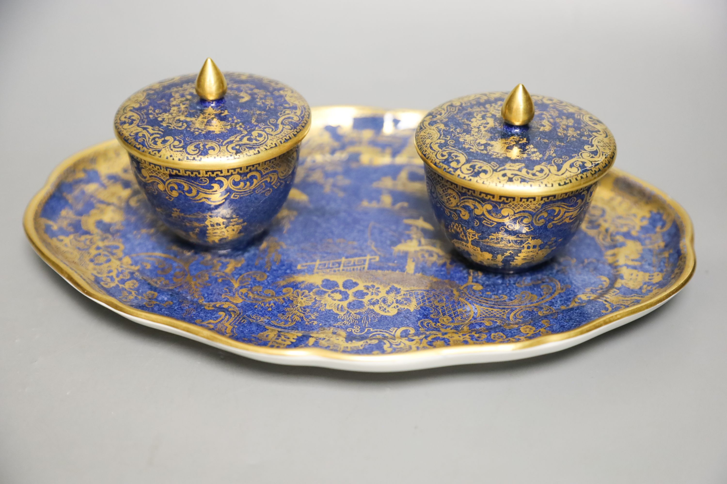 A Copeland Spode powder blue and gilt -decorated desk set